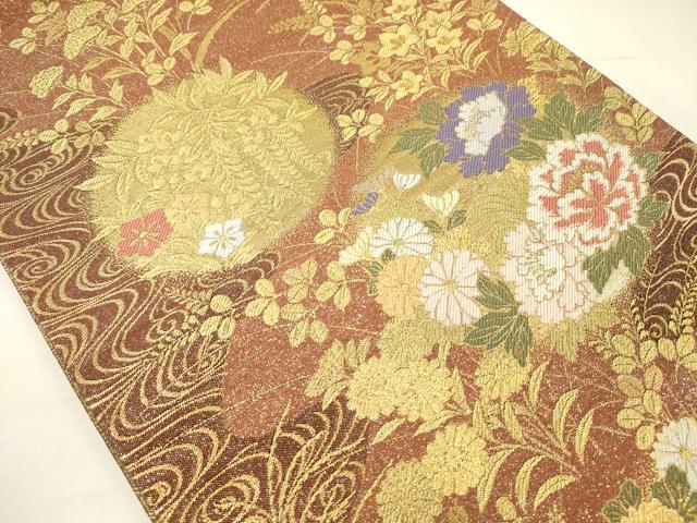平和屋着物◎六通柄袋帯　草花文　金糸　正絹　逸品　DABH5632ya