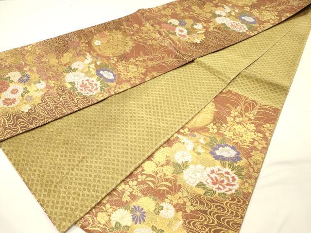 平和屋着物◎六通柄袋帯　草花文　金糸　正絹　逸品　DABH5632ya