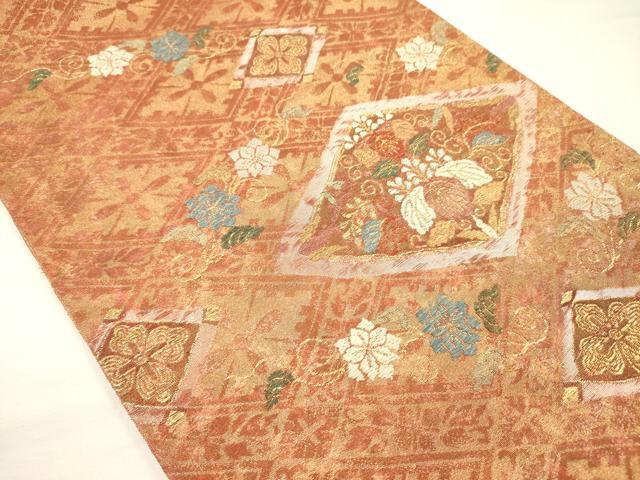 平和屋着物◎太鼓柄袋帯　唐織　花菱文　金銀糸　正絹　逸品　DABH5637ya