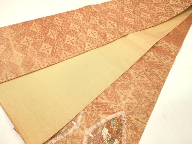 平和屋着物◎太鼓柄袋帯　唐織　花菱文　金銀糸　正絹　逸品　DABH5637ya