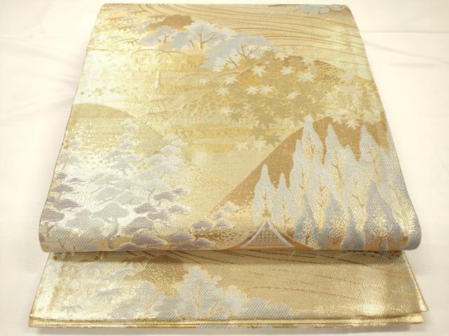 平和屋着物◎佐賀錦　六通柄袋帯　風景文　金糸　正絹　逸品　DABH5644ya