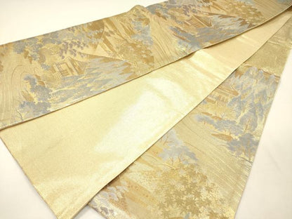 平和屋着物◎佐賀錦　六通柄袋帯　風景文　金糸　正絹　逸品　DABH5644ya