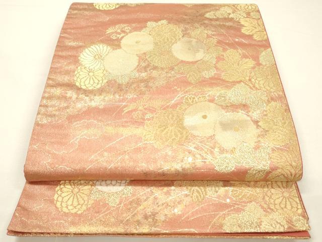 平和屋着物◎六通柄袋帯　草花文　菊　金糸　正絹　逸品　DABH5645ya