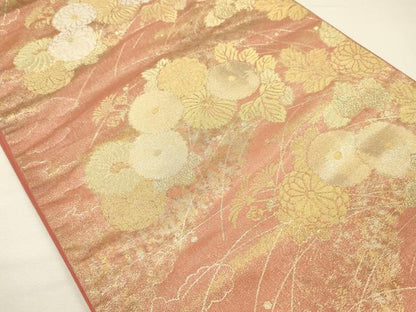 平和屋着物◎六通柄袋帯　草花文　菊　金糸　正絹　逸品　DABH5645ya
