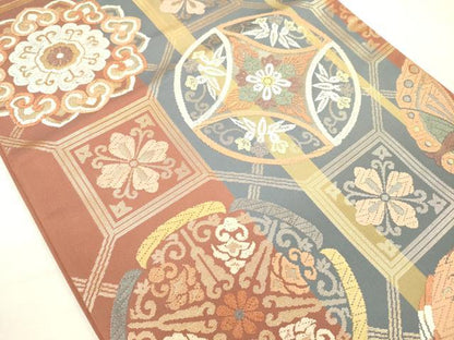 平和屋着物◎六通柄袋帯　唐織　花鳥丸文　金糸　正絹　逸品　DABH5646ya