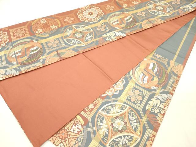 平和屋着物◎六通柄袋帯　唐織　花鳥丸文　金糸　正絹　逸品　DABH5646ya