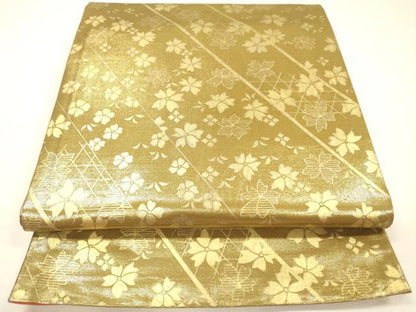 平和屋着物◎全通柄袋帯　舞桜文　金彩　正絹　逸品　DABH5650ya