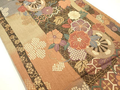 平和屋着物◎六通柄袋帯　花車文　金糸　正絹　逸品　DABH5651ya