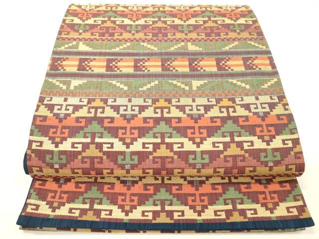 平和屋着物◎六通柄袋帯　紬地　横段抽象文　正絹　逸品　DABH5654ya