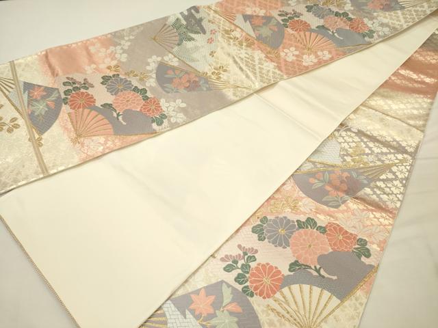 平和屋着物◎六通柄袋帯　唐織　扇面花文　金糸　正絹　逸品　DABH5656ya