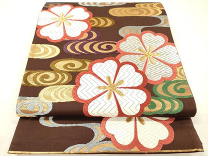 平和屋着物◎六通柄袋帯　唐織　観世吉野桜文　金銀糸　正絹　逸品　DABH5662ya