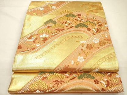 平和屋着物◎西陣　野々村織物謹製　六通柄袋帯　唐織　刺繍　小袖　宝尽くし　金糸　証紙付き　正絹　逸品　DABH5663ya