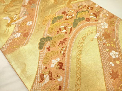 平和屋着物◎西陣　野々村織物謹製　六通柄袋帯　唐織　刺繍　小袖　宝尽くし　金糸　証紙付き　正絹　逸品　DABH5663ya