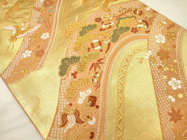 平和屋着物◎西陣　野々村織物謹製　六通柄袋帯　唐織　刺繍　小袖　宝尽くし　金糸　証紙付き　正絹　逸品　DABH5663ya