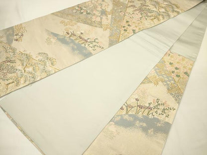 平和屋着物◎六通柄袋帯　裂取桜松文　金糸　正絹　逸品　DABH5665ya