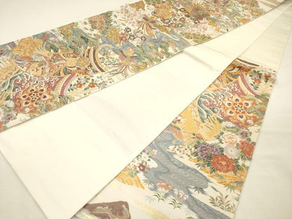 平和屋着物◎六通柄袋帯　唐織　正倉院鳳凰花文　軍配　金糸　正絹　逸品　DABH5666ya