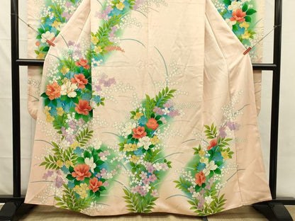 平和屋着物■豪華振袖　駒刺繍　草花文　暈し染め　正絹　逸品　DABH5671ya