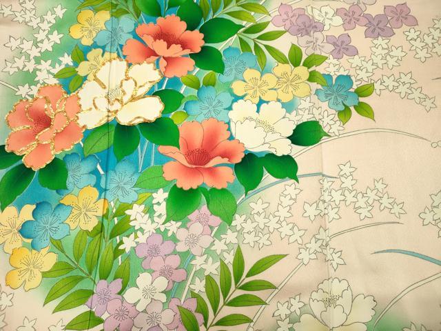 平和屋着物■豪華振袖　駒刺繍　草花文　暈し染め　正絹　逸品　DABH5671ya