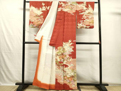 平和屋着物■訪問着　駒刺繍　風景花松文　鹿の子　金彩　正絹　逸品　DABH5680ya