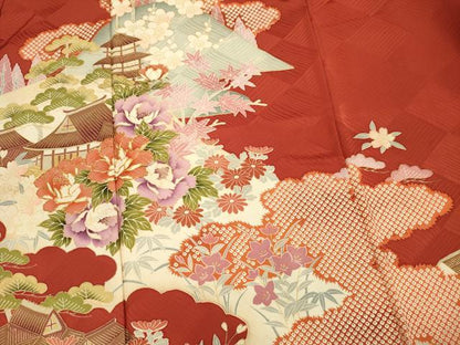平和屋着物■訪問着　駒刺繍　風景花松文　鹿の子　金彩　正絹　逸品　DABH5680ya