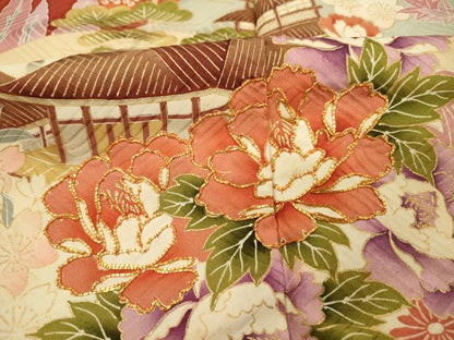 平和屋着物■訪問着　駒刺繍　風景花松文　鹿の子　金彩　正絹　逸品　DABH5680ya
