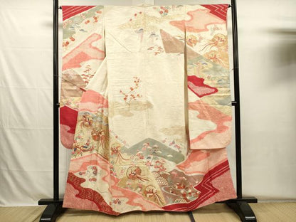 平和屋着物■豪華振袖　駒刺繍　絞り　雪輪鳳凰花松文　金彩　正絹　逸品　DABH5684ya