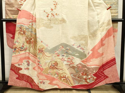 平和屋着物■豪華振袖　駒刺繍　絞り　雪輪鳳凰花松文　金彩　正絹　逸品　DABH5684ya
