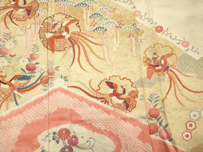 平和屋着物■豪華振袖　駒刺繍　絞り　雪輪鳳凰花松文　金彩　正絹　逸品　DABH5684ya