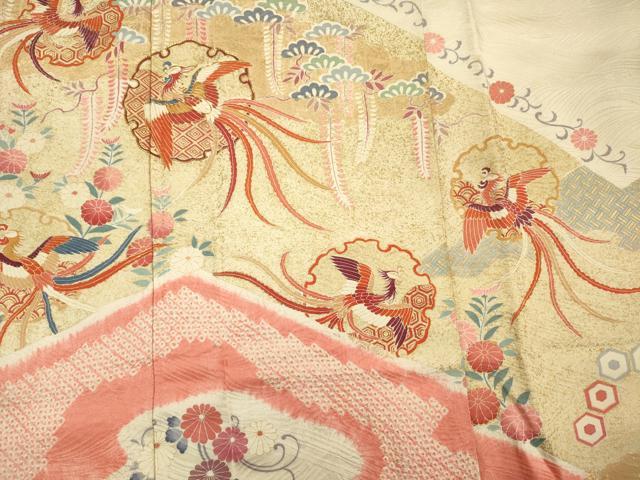 平和屋着物■豪華振袖　駒刺繍　絞り　雪輪鳳凰花松文　金彩　正絹　逸品　DABH5684ya