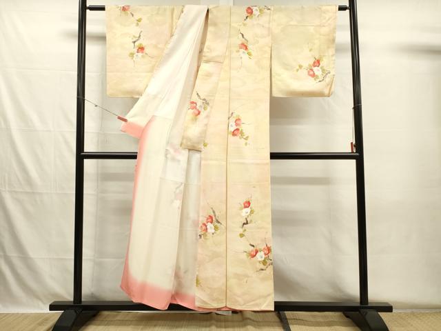 平和屋着物■上質な小紋　手描き　枝椿文　暈し染め　正絹　逸品　DABH5686ya