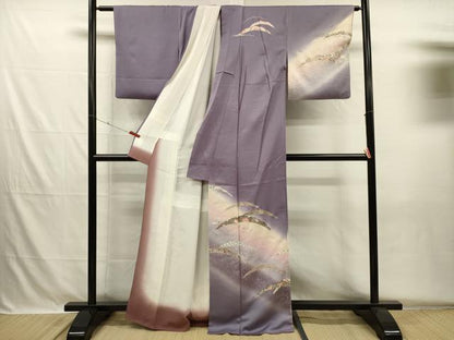 平和屋着物■訪問着　雪芝花文　暈し染め　金銀彩　正絹　逸品　DABH5689ya