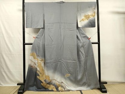 平和屋着物■訪問着　駒刺繍　道長地紙飛鶴花文　箔散らし　暈し染め　金銀彩　正絹　逸品　DABH5691ya