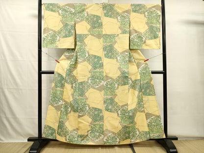 平和屋着物■上質な紬　幾何学花文　正絹　逸品　DABH5692ya