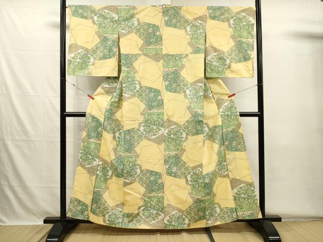 平和屋着物■上質な紬　幾何学花文　正絹　逸品　DABH5692ya