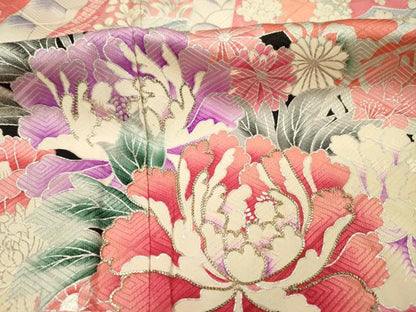 平和屋着物■豪華振袖　駒刺繍　花熨斗文　牡丹　銀彩　正絹　逸品　DABH5704ya