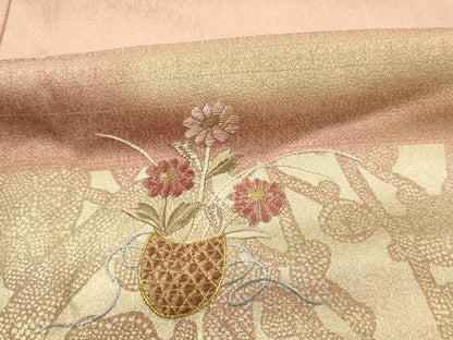 平和屋着物■訪問着　刺繍　飾花文　暈し染め　金彩　正絹　逸品　DABH5707ya