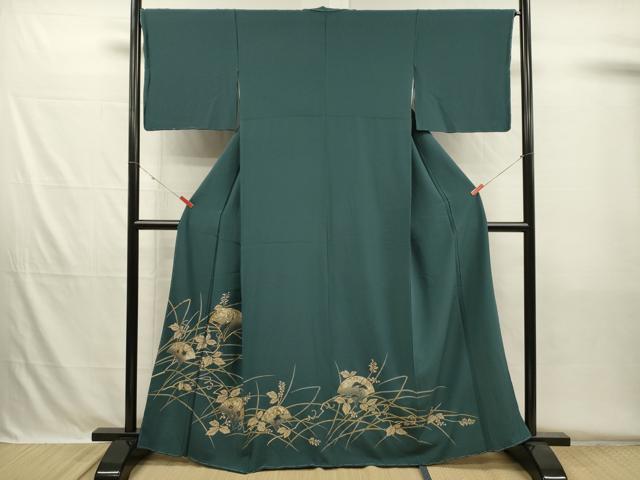 平和屋着物■色留訪問着　駒刺繍　南天蔦の葉文　鶴　金彩　正絹　逸品　未使用　DABH5713ya