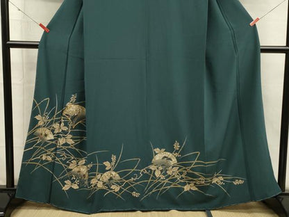 平和屋着物■色留訪問着　駒刺繍　南天蔦の葉文　鶴　金彩　正絹　逸品　未使用　DABH5713ya