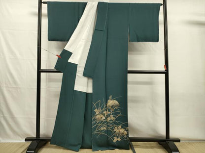 平和屋着物■色留訪問着　駒刺繍　南天蔦の葉文　鶴　金彩　正絹　逸品　未使用　DABH5713ya