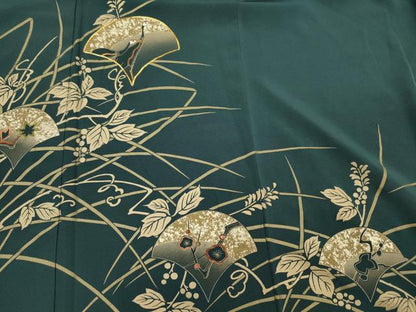 平和屋着物■色留訪問着　駒刺繍　南天蔦の葉文　鶴　金彩　正絹　逸品　未使用　DABH5713ya