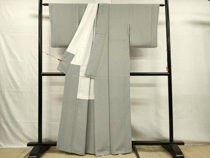 平和屋着物■上質な色無地　霞地紋　千草鼠色　正絹　逸品　DABH5723ya