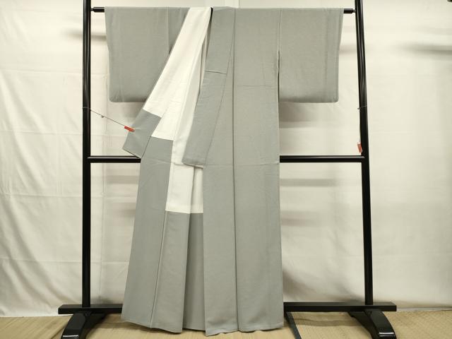 平和屋着物■上質な色無地　霞地紋　千草鼠色　正絹　逸品　DABH5723ya