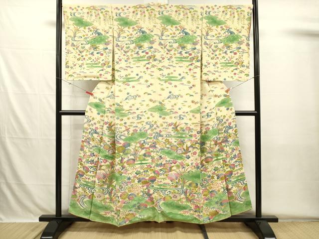 平和屋着物■訪問着　型染め　花鳥文　金彩　正絹　逸品　DABH5725ya