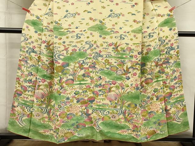 平和屋着物■訪問着　型染め　花鳥文　金彩　正絹　逸品　DABH5725ya