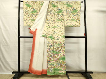 平和屋着物■訪問着　型染め　花鳥文　金彩　正絹　逸品　DABH5725ya