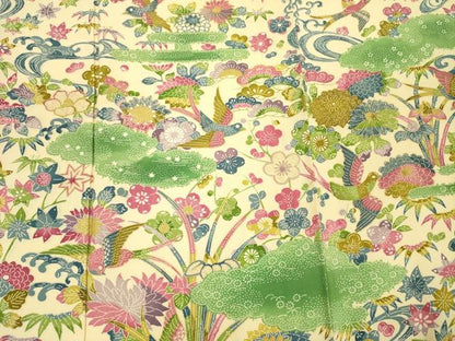 平和屋着物■訪問着　型染め　花鳥文　金彩　正絹　逸品　DABH5725ya