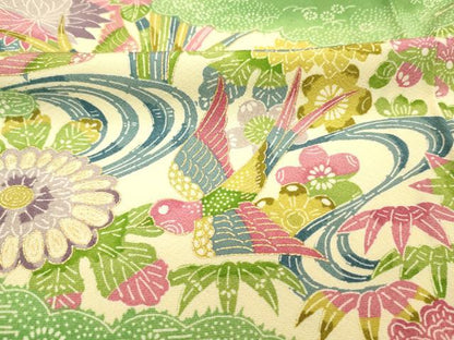 平和屋着物■訪問着　型染め　花鳥文　金彩　正絹　逸品　DABH5725ya