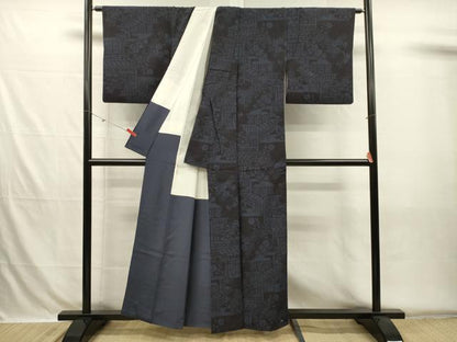 平和屋着物■結城紬　80亀甲　風景文　正絹　逸品　DABH5731ya