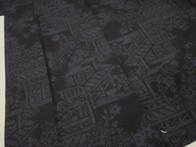 平和屋着物■結城紬　80亀甲　風景文　正絹　逸品　DABH5731ya