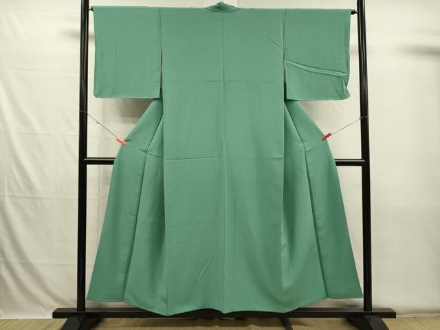 平和屋着物■上質な色無地　霞地紋　花緑青色　正絹　逸品　DABH5739ya